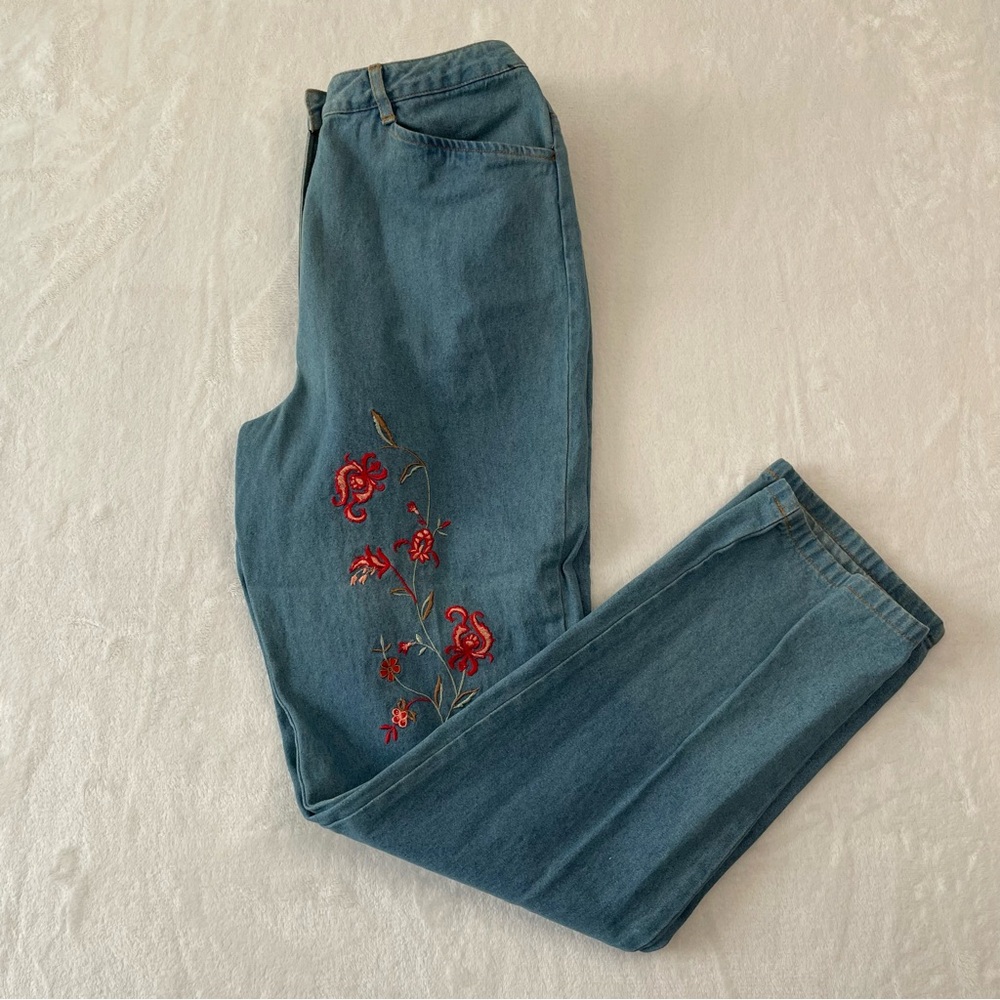 Vintage 220 Hickory Blair Womens Denim Pants Floral Embroidered Sz 8 Cottagecore